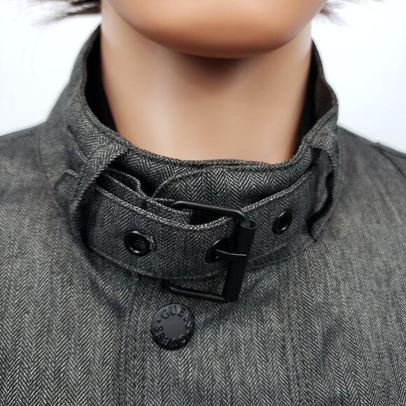 Guess Gunner Jacket Military Style Pea Coat Quilted Lined Gray Herringbone Men L - Picture 3 of 13